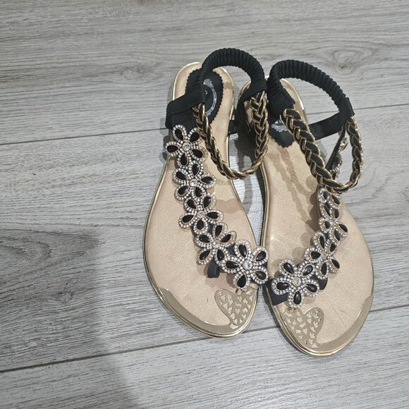 Italina Sandals for women size 40 color yellow gold and Black strap - Picture 4 of 4